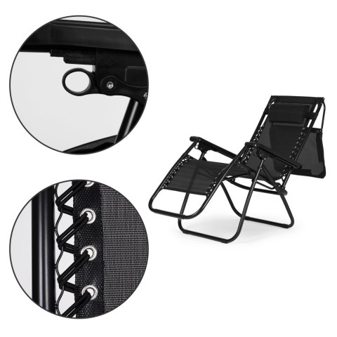 Leżak ogrodowy plażowy regulacja oparcia ruchomy daszek MultiGarden - czarny MultiGarden