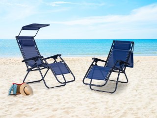 Leżak ogrodowy plażowy regulacja oparcia ruchomy daszek MultiGarden - niebieski MultiGarden