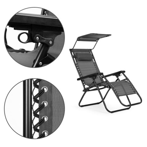 Leżak ogrodowy plażowy regulacja oparcia ruchomy daszek MultiGarden- szary MultiGarden