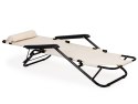 Leżak ogrodowy z zagłówkiem składana konstrukcja beżowy MultiGarden MultiGarden