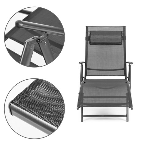 Leżak plażowy ogrodowy składany leżanka regulacja oparcia stalowa konstrukcja szary MultiGarden MultiGarden