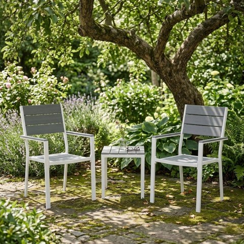 Zestaw 2 krzeseł ogrodowych na taras balkon stal HDPE szare białe MultiGarden MultiGarden
