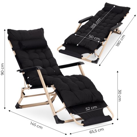 Leżak ogrodowy plażowy 2w1 z poduszką zagłówkiem regulacja podnóżka czarny złota rama MultiGarden MultiGarden