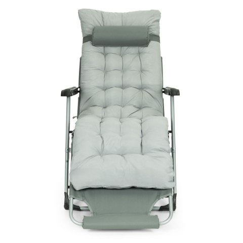 Leżak ogrodowy plażowy 2w1 z poduszką zagłówkiem regulacja podnóżka szary MultiGarden MultiGarden