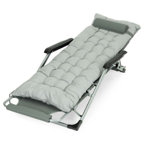 Leżak ogrodowy plażowy 2w1 z poduszką zagłówkiem regulacja podnóżka szary MultiGarden MultiGarden