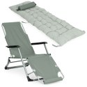 Leżak ogrodowy plażowy 2w1 z poduszką zagłówkiem regulacja podnóżka szary MultiGarden MultiGarden