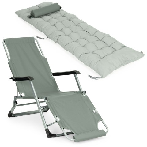 Leżak ogrodowy plażowy 2w1 z poduszką zagłówkiem regulacja podnóżka szary MultiGarden MultiGarden
