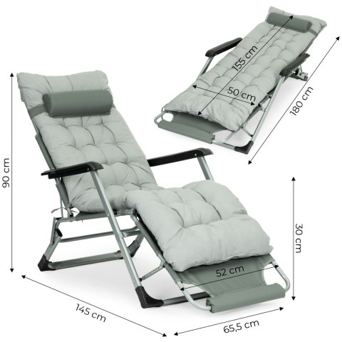 Leżak ogrodowy plażowy 2w1 z poduszką zagłówkiem regulacja podnóżka szary MultiGarden MultiGarden