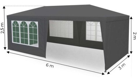 Namiot pawilon ogrodowy handlowy 3x6 m 6 ścianek szary MultiGarden MultiGarden