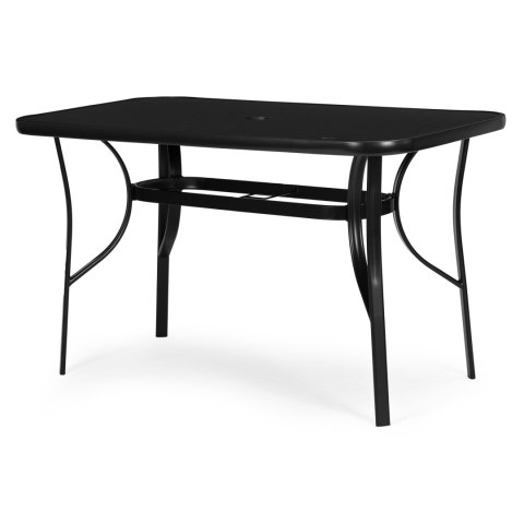 Stół ogrodowy 140x80 cm szkło hartowane otwór na parasol czarny MultiGarden MultiGarden
