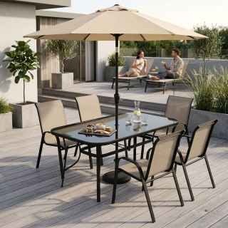 Stół ogrodowy 160x90 cm szkło hartowane otwór na parasol czarny MultiGarden MultiGarden
