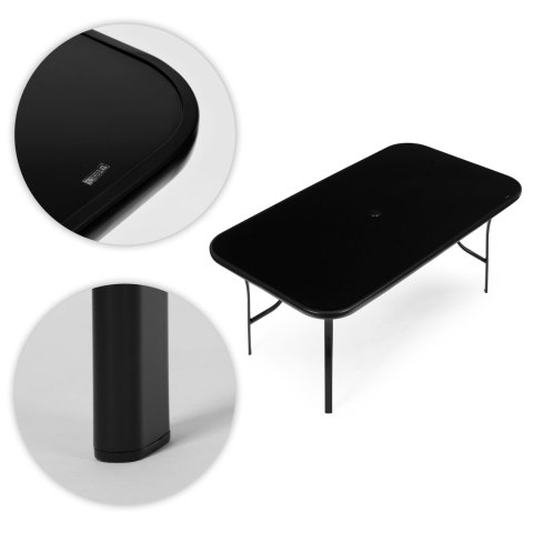 Stół ogrodowy 160x90 cm szkło hartowane otwór na parasol czarny MultiGarden MultiGarden