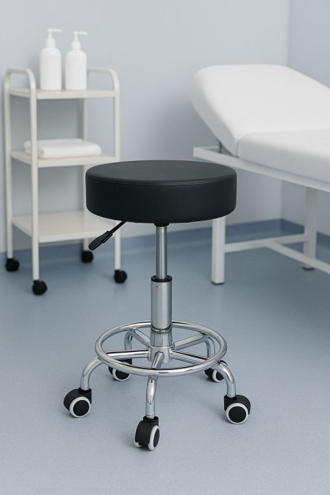 Stołek obrotowy taboret kosmetyczny medyczny fotel regulowany czarny ModernHome ModernHome