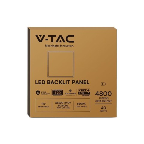 Panel LED V-TAC 40W 600x600 LED CREE CHIP zasilacz STARSENSE backlight 33mm 120Lm/W VT-61044 6500K 4800lm 6 lat gwarancji
