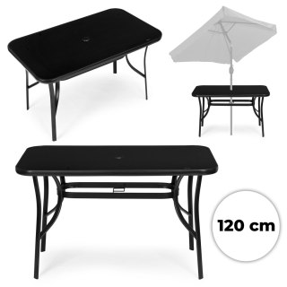 Stół ogrodowy 120x70 cm szkło hartowane otwór na parasol czarny MultiGarden MultiGarden