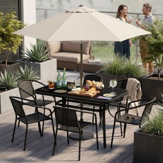 Stół ogrodowy 120x70 cm szkło hartowane otwór na parasol czarny MultiGarden MultiGarden