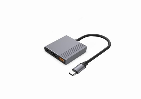 GEMBIRD MULTI ADAPTER USB TYPU C 3 W 1 (PORT USB + HDMI + WIDEO USB-C), KOLOR SZARY GEMBIRD