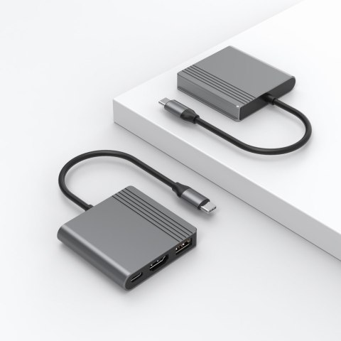 GEMBIRD MULTI ADAPTER USB TYPU C 3 W 1 (PORT USB + HDMI + WIDEO USB-C), KOLOR SZARY GEMBIRD