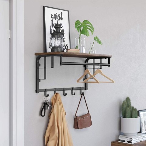 Półka z wieszakami na ubrania drewniana LOFT LEOBERT