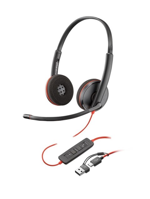 Poly Blackwire 3220 Stereo USB-C Black Headset +USB-C/A Adapter (Box) 8X228AA POLY