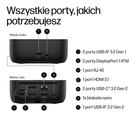Stacja dokująca + zasilacz HP USB-C Dock G6 100W czarna 9X3V1UT#ABB Hewlett-Packard