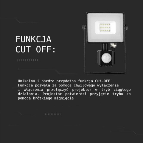 Naświetlacz LED V-TAC 50W SAMSUNG CHIP czujnik ruchu funkcja cut-OFF czarny VT-50-S-B 6400K 4000lm 5 lat gwarancji