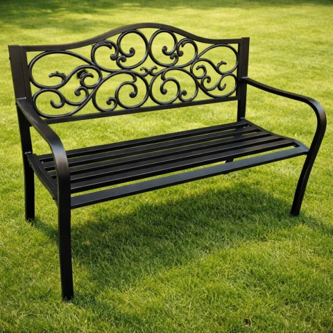 Ławka Ogrodowa Taras Ogród Park Metalowa Oparcie Zdobiona Czarna 127 cm LEAN