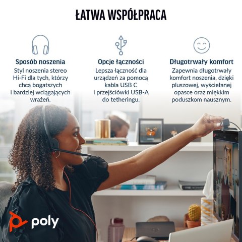 Słuchawki Poly Blackwire 3320 Stereo MS Teams Certified USB-C Headset +USB-C/A Adapter 8X220AA POLY