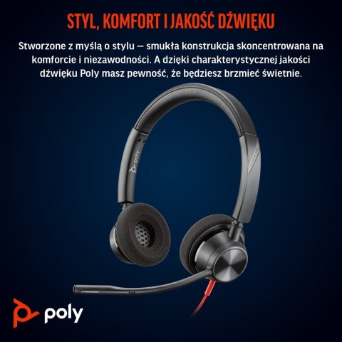 Słuchawki Poly Blackwire 3320 Stereo MS Teams Certified USB-C Headset +USB-C/A Adapter 8X220AA POLY