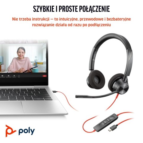 Słuchawki Poly Blackwire 3320 Stereo MS Teams Certified USB-C Headset +USB-C/A Adapter 8X220AA POLY