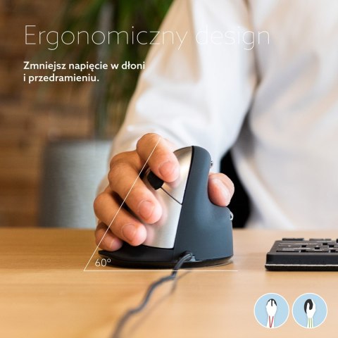 Ergonomiczna mysz dla praworęcznych R-Go Pele HE USB duża czarna/srebrna retail No name