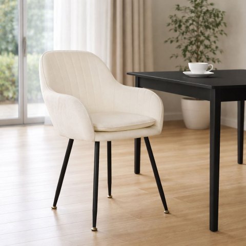 Krzesło tapicerowane welurowe nowoczesne do jadalni salonu kremowe ModernHome ModernHome