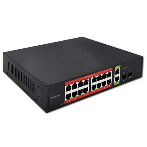 Qoltec Przełącznik sieciowy SWITCH Gigabit Ethernet PoE | 16x RJ45 | 2x RJ45 Uplink | 2x SFP | 1000Mb/s Qoltec