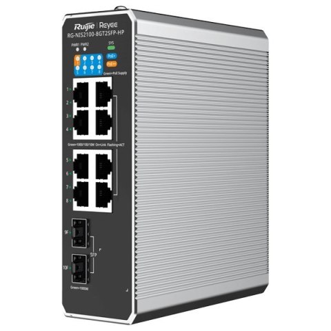 Ruijie Networks RG-NIS2100 Zarządzany L2 Gigabit Ethernet (10/100/1000) Obsługa PoE Czarny, Stal nierdzewna Ruijie