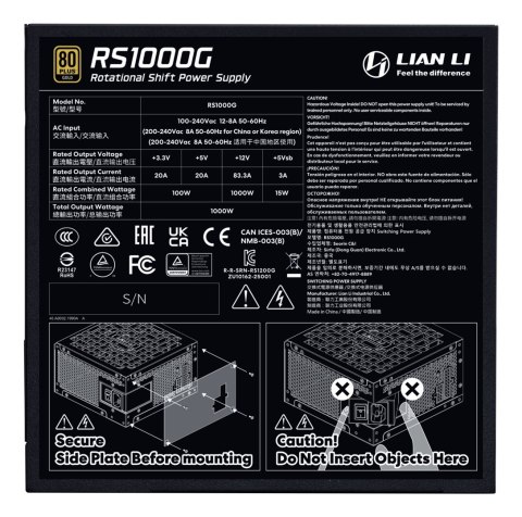 Lian Li RS1000G moduł zasilaczy 1000 W 20+4 pin ATX ATX Czarny LIAN LI