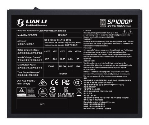 Lian Li SP1000P moduł zasilaczy 1000 W 24-pin ATX SFX Czarny LIAN LI