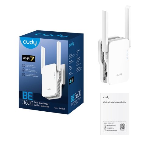 Cudy RE3600 siatkowy system wi-fi Dual-band (2.4 GHz/5 GHz) Wi-Fi 7 (802.11be) Biały 1 Zewnętrzny CUDY