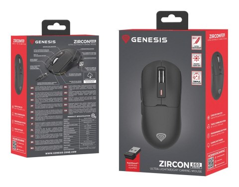 GENESIS Zircon 660 myszka Gaming Po prawej stronie RF Wireless + Bluetooth + USB Type-A Optyczny 12000 DPI GENESIS