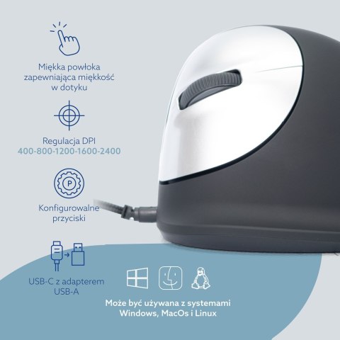 R Go Tools R-Go Pele HE ergonomisch links USB mittel juodas/silb retail No name