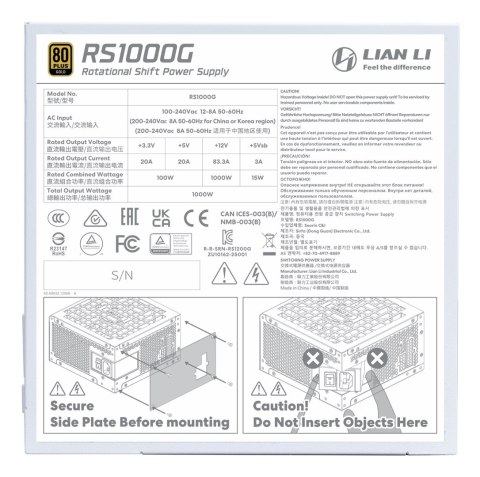 Lian Li RS1000G moduł zasilaczy 1000 W 20+4 pin ATX ATX Biały LIAN LI