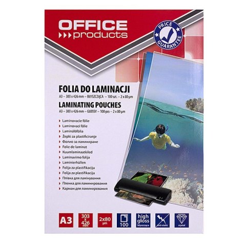 OFFICE PRODUCTS Folia do laminowania, A3, 2x80mikr., błyszcząca, 100szt., transparentna PBS Connect