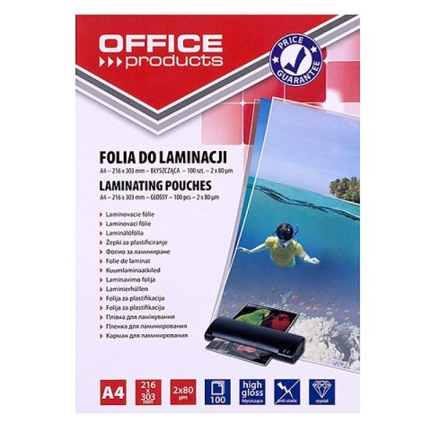 OFFICE PRODUCTS Folia do laminowania, A4, 2x80mikr., błyszcząca, 100szt., transparentna PBS Connect