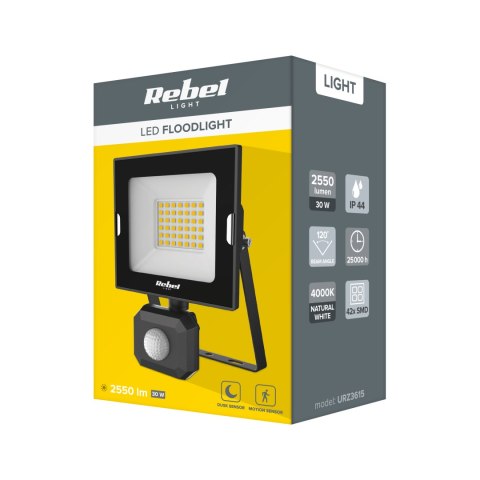 Reflektor LED naświetlacz Rebel 30W z sensorem ruchu i zmierzchu, 4000K, 230V Rebel