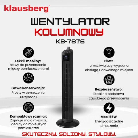 Wentylator kolumnowy z pilotem, czarny, 36 cal, klausberg Klausberg