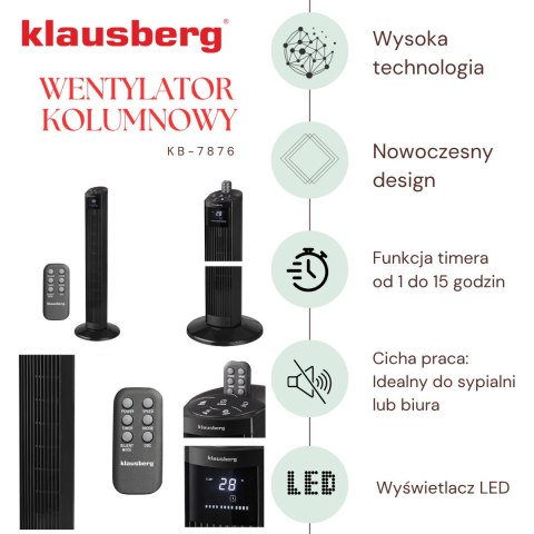 Wentylator kolumnowy z pilotem, czarny, 36 cal, klausberg Klausberg