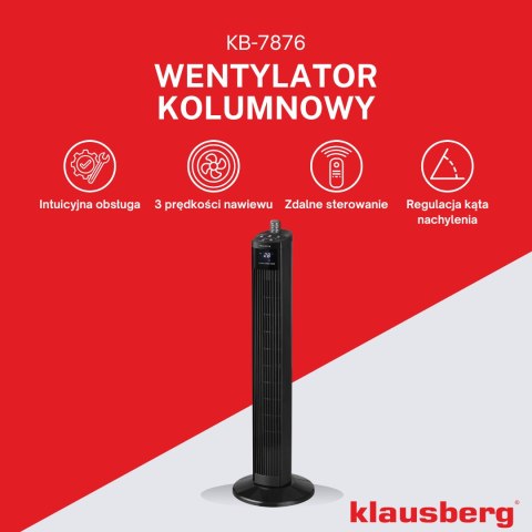Wentylator kolumnowy z pilotem, czarny, 36 cal, klausberg Klausberg
