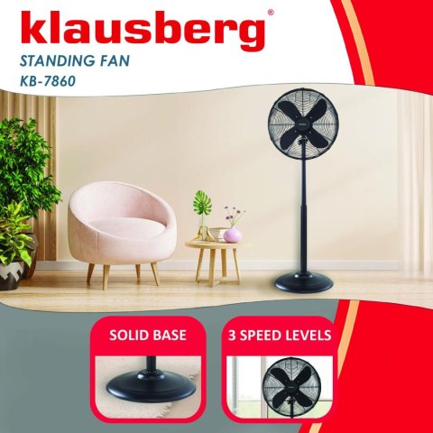 Wentylator stojący, metalowy, czarny, średnica 16 cali, klausberg, kb-7860 Klausberg