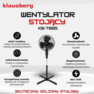 Wentylator stojący z pilotem i timerem, 3 prędkości, czarny, 41cm, 50w, klausberg, kb-7885 Klausberg
