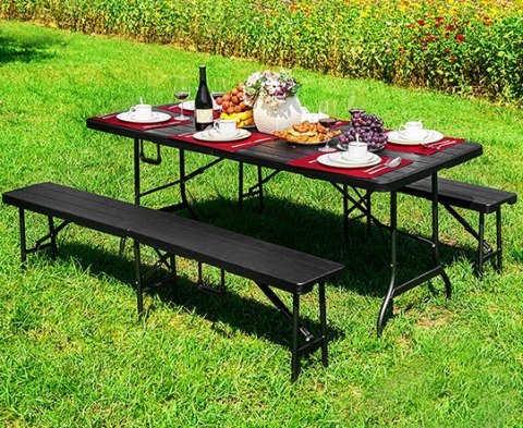 Zestaw cateringowy stół bankietowy 180 cm + 2 ławki brąz MultiGarden MultiGarden