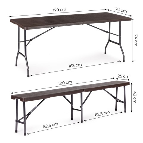 Zestaw cateringowy stół bankietowy 180 cm + 2 ławki brąz MultiGarden MultiGarden